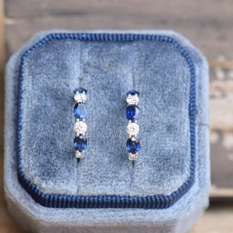 oval sapphire and diamond hoops