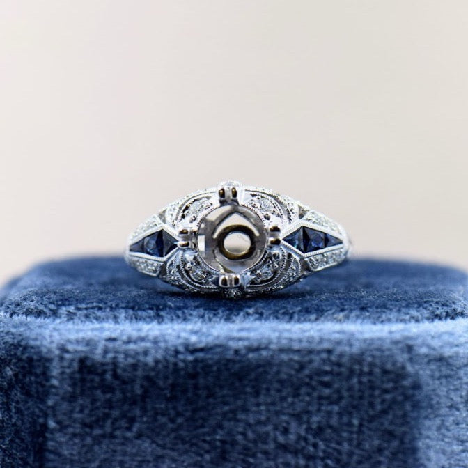 Antique Inspired Diamond and Sapphire Semi Mount