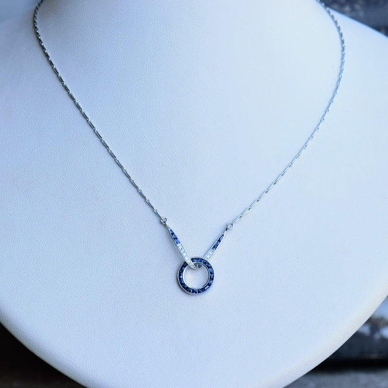 art deco inspired sapphire and diamond infinity necklace