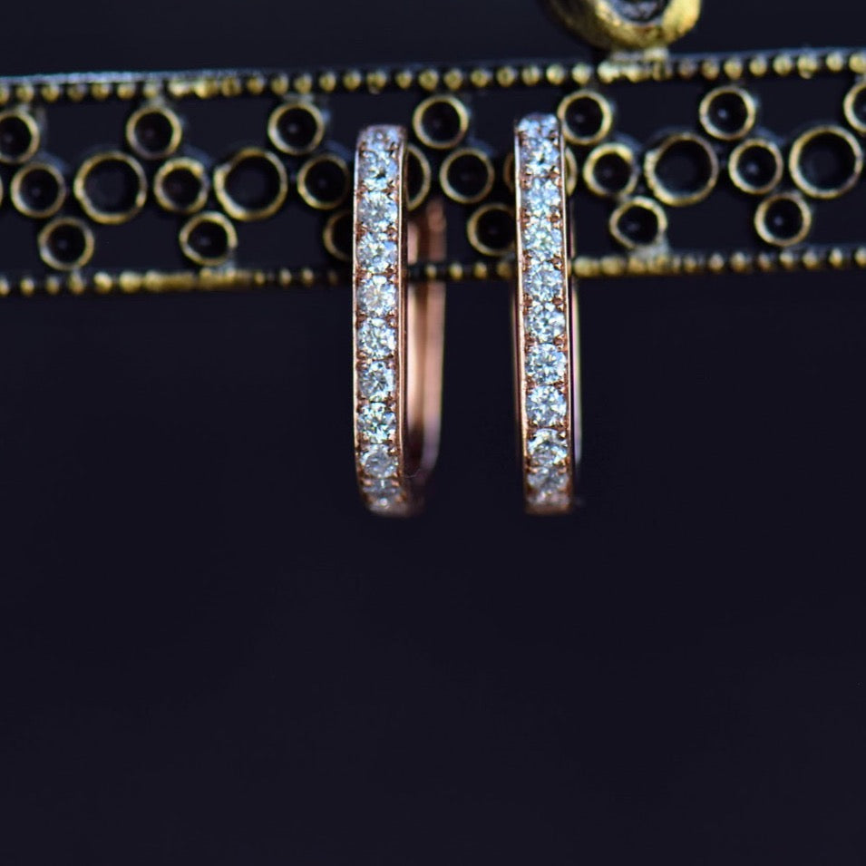 Rose Gold Diamond and Pink Sapphire Huggie Dangles