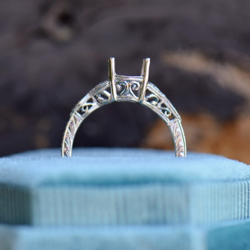 Oval Diamond Antique Inspired Engraved Semi Mount