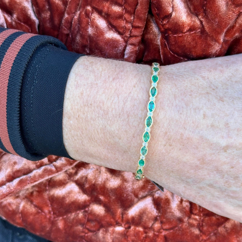 marquise emerald and diamond bangle