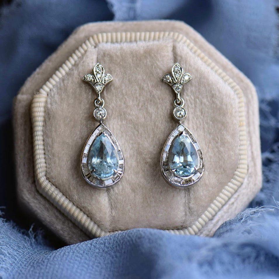 Aquamarine and Diamond Dangle Earrings