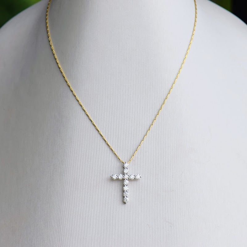 Mixed Metal Diamond Cross Necklace