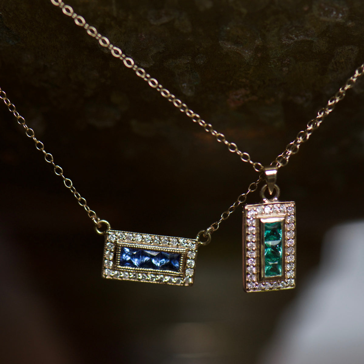Sapphire and Diamond Charm Necklace