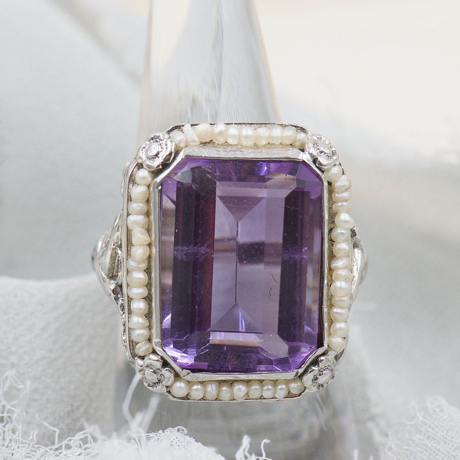 Amethyst and Seed Pearl Ring