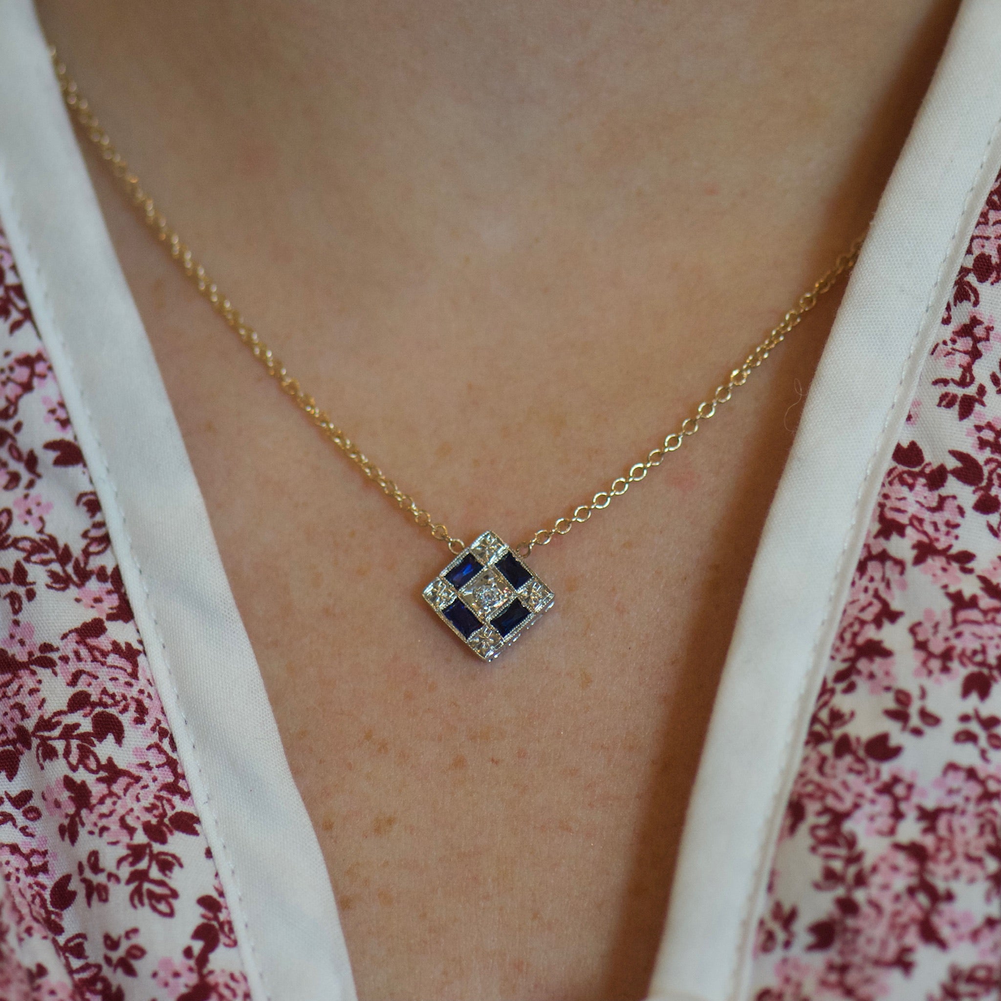 Diamond and Sapphire Stick Pin Conversion Neclace