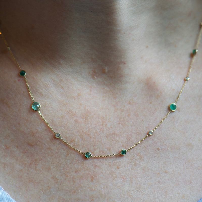 Emerald and Diamond Station Necklace