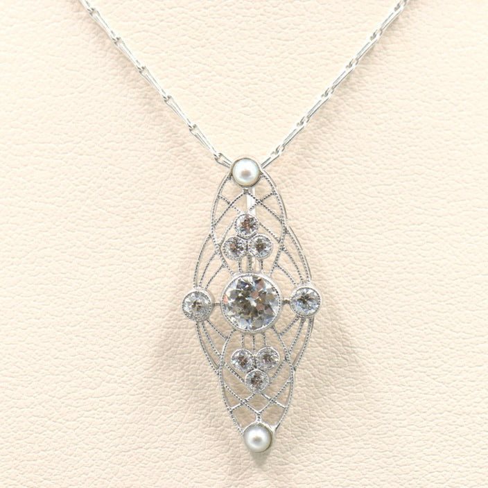 Diamond and Pearl Drop Necklace