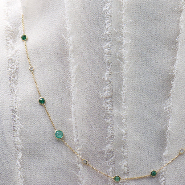 Emerald and Diamond Station Necklace