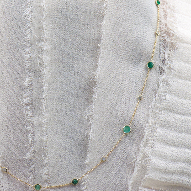 Emerald and Diamond Station Necklace