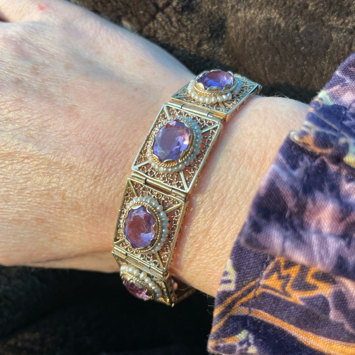 1940's Amethyst and Seed Pearl Bracelet