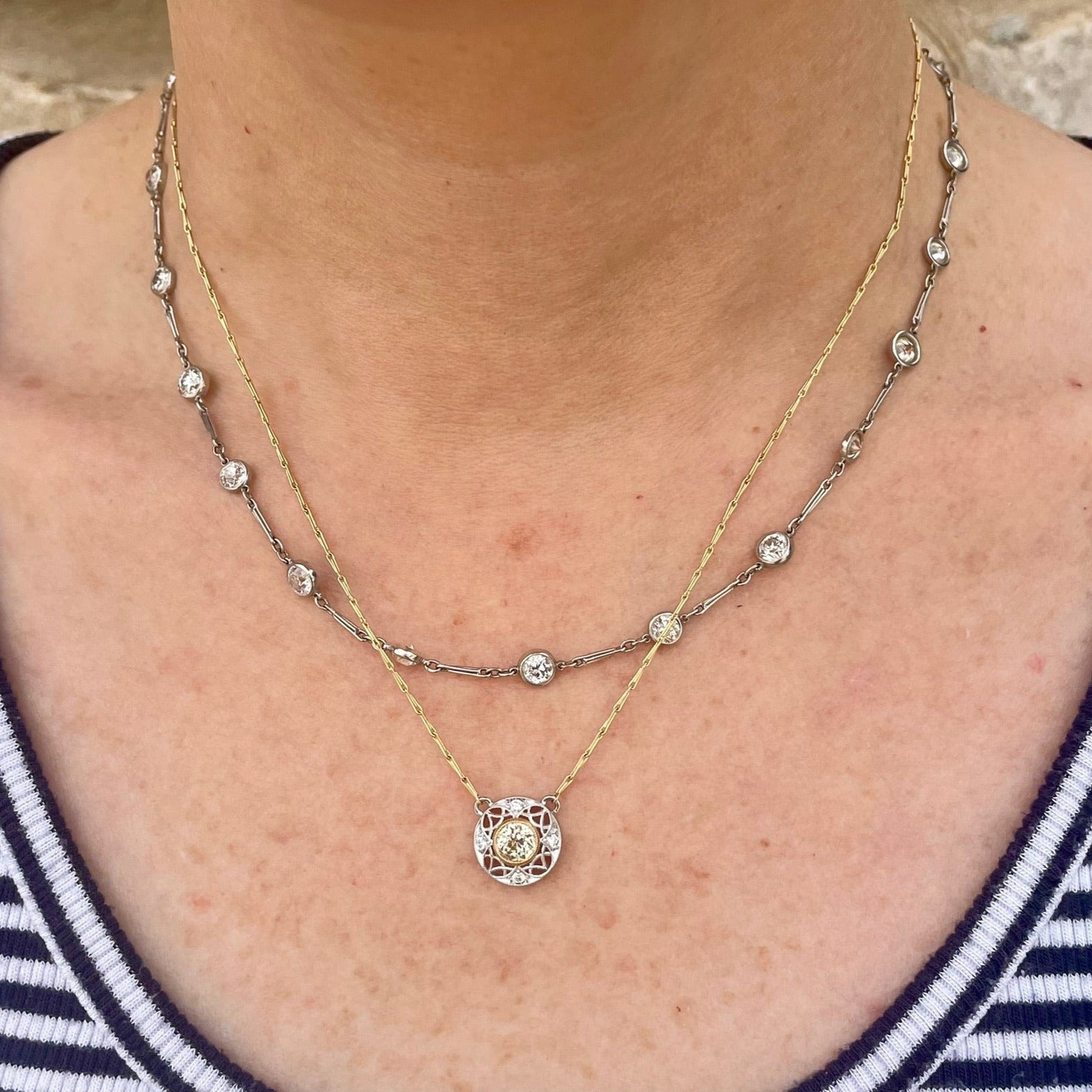 Antique Inspired Two Toned Yellow Diamond Pendant