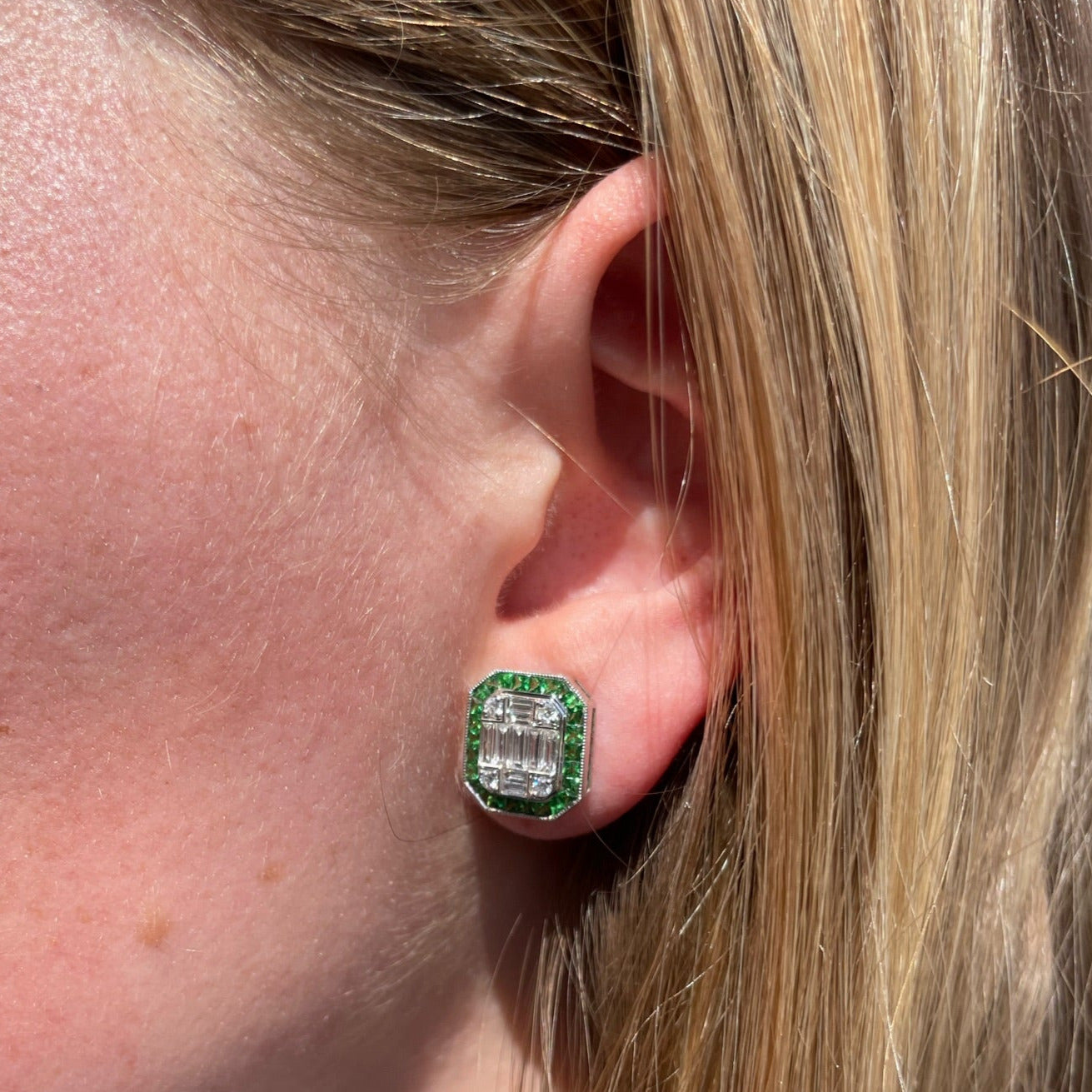 Diamond Mosiac and Tsavorite Earrings