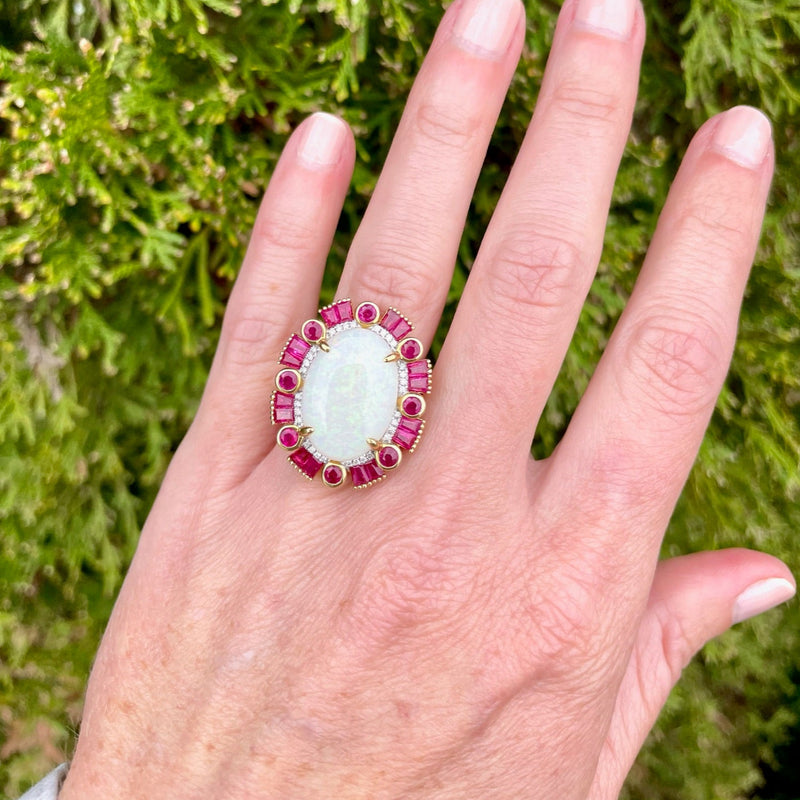 Opal, Ruby and Diamond Ring