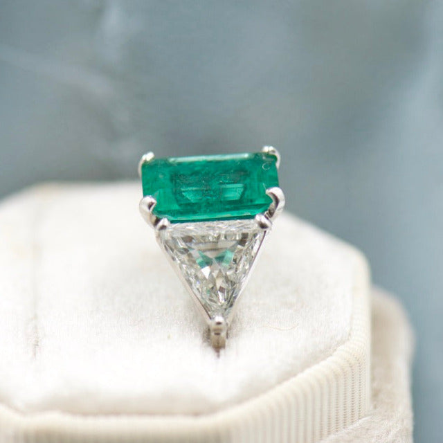 Emerald and Trillion Cut Diamond Ring