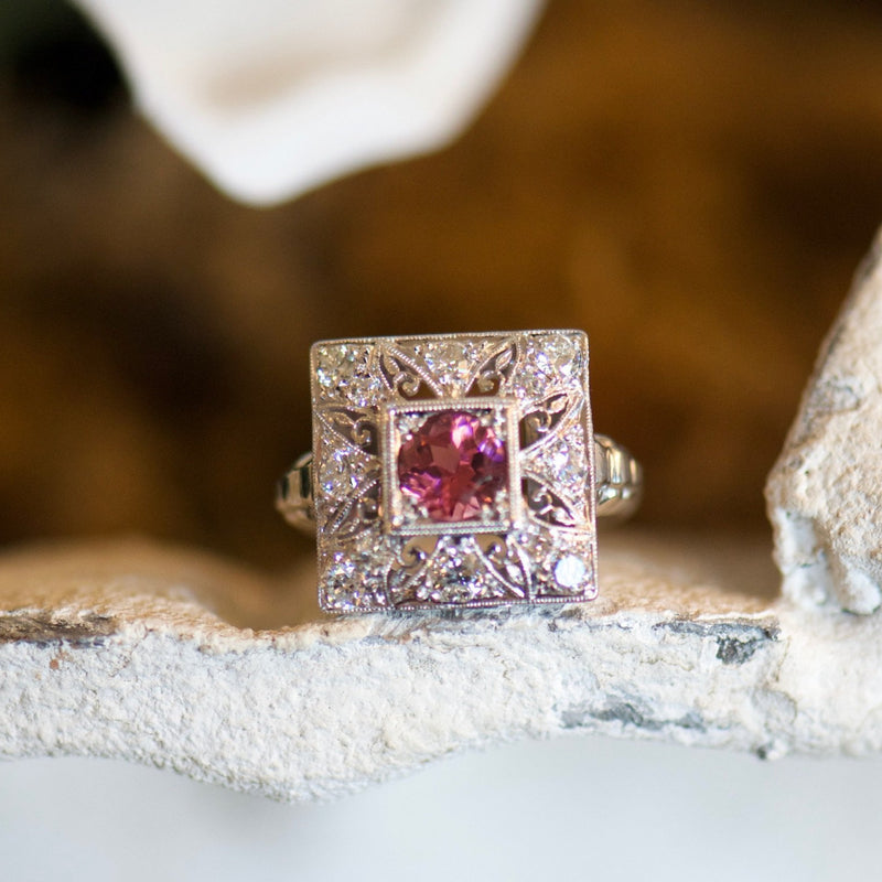 Vintage Pink Tourmaline and Diamond Ring