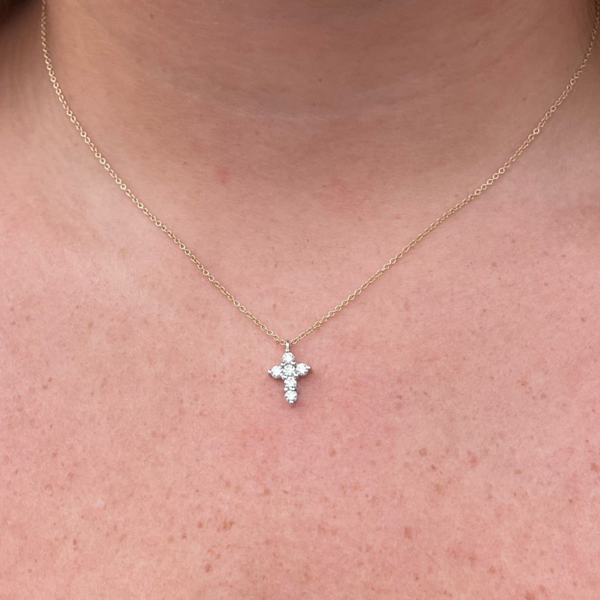 Mixed Metal Diamond Cross Necklace