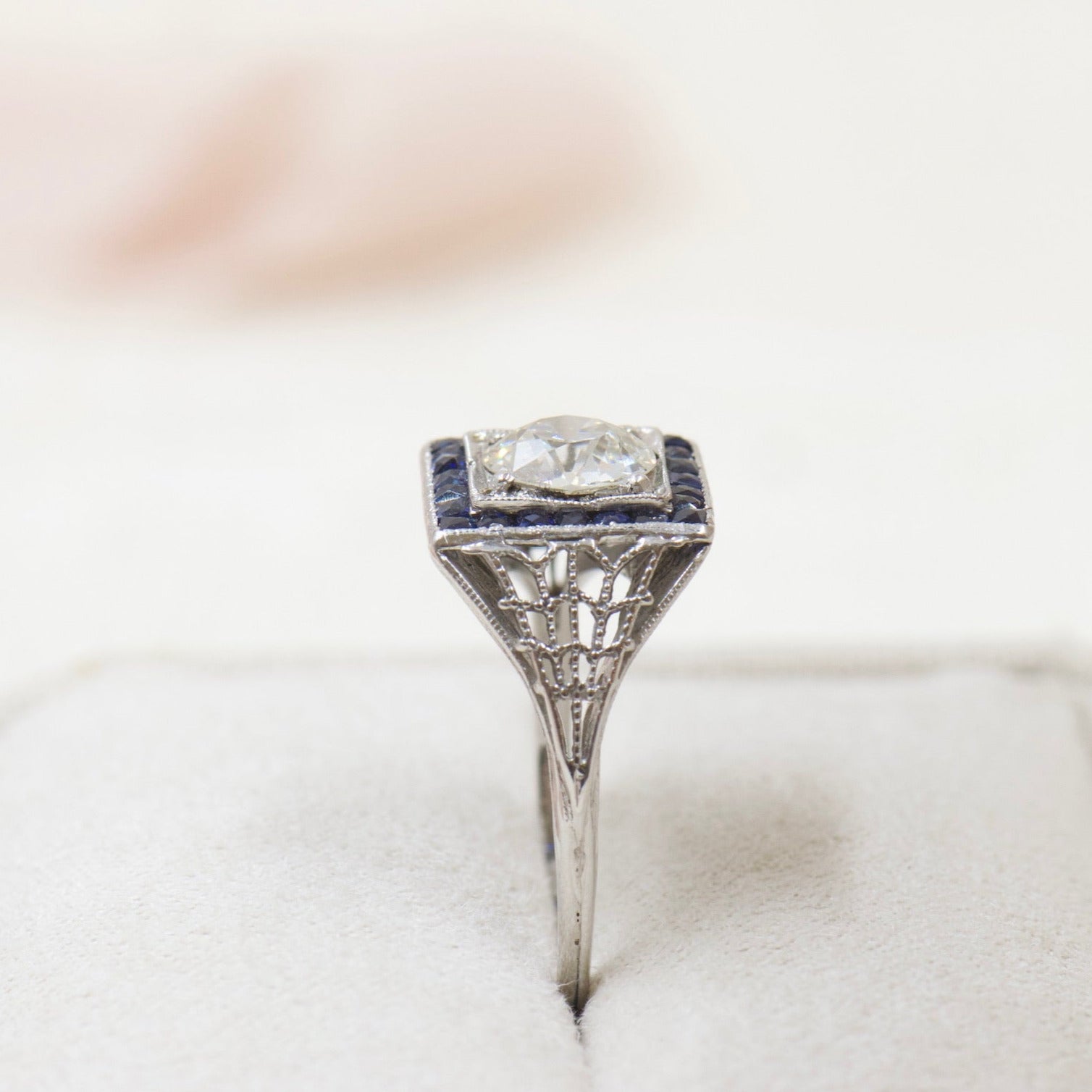 Diamond and Sapphire Square Ring