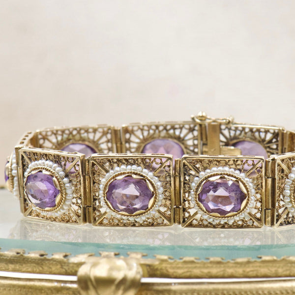 1940's Amethyst and Seed Pearl Bracelet