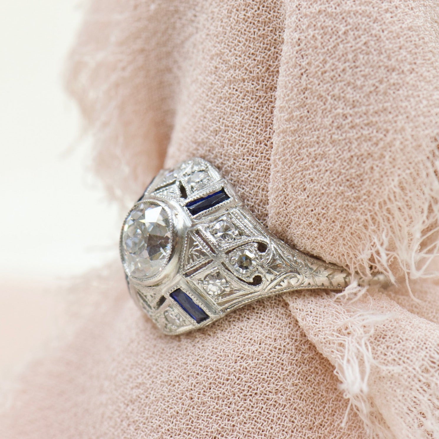 Diamond and Sapphire Filigree Ring