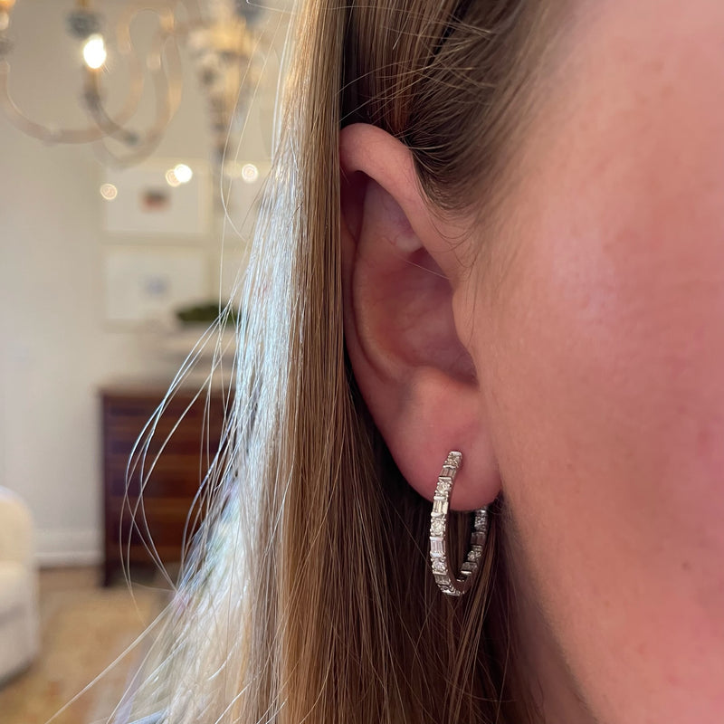Diamond Baguette and Round Hoop Earrings