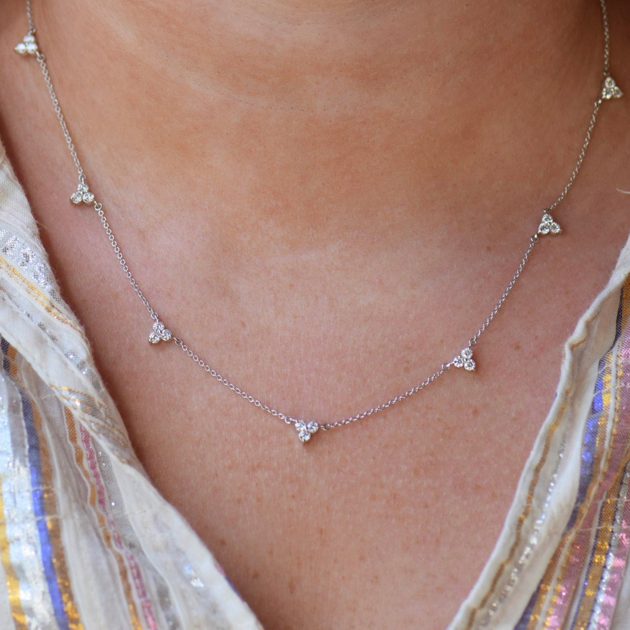 White Gold Multi Diamond Station Necklace