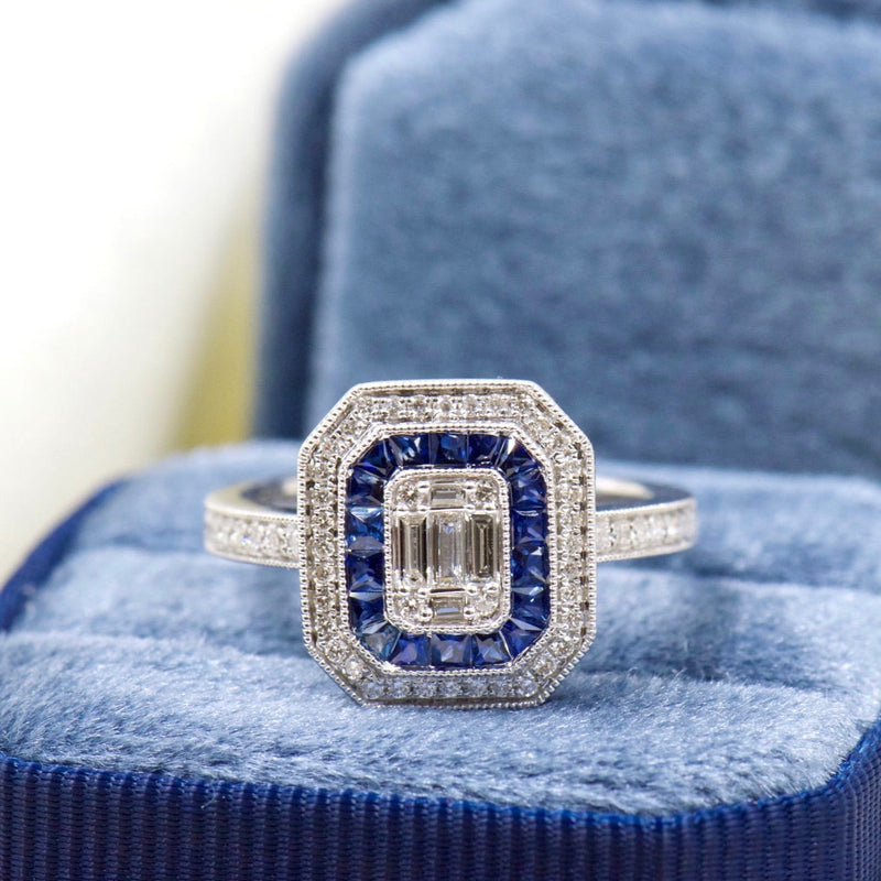 Diamond and Sapphire Double Halo Mosiac Ring