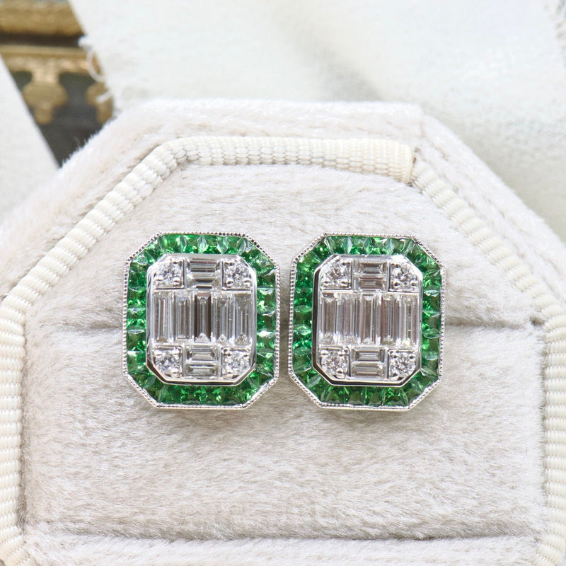 Diamond Mosiac and Tsavorite Earrings