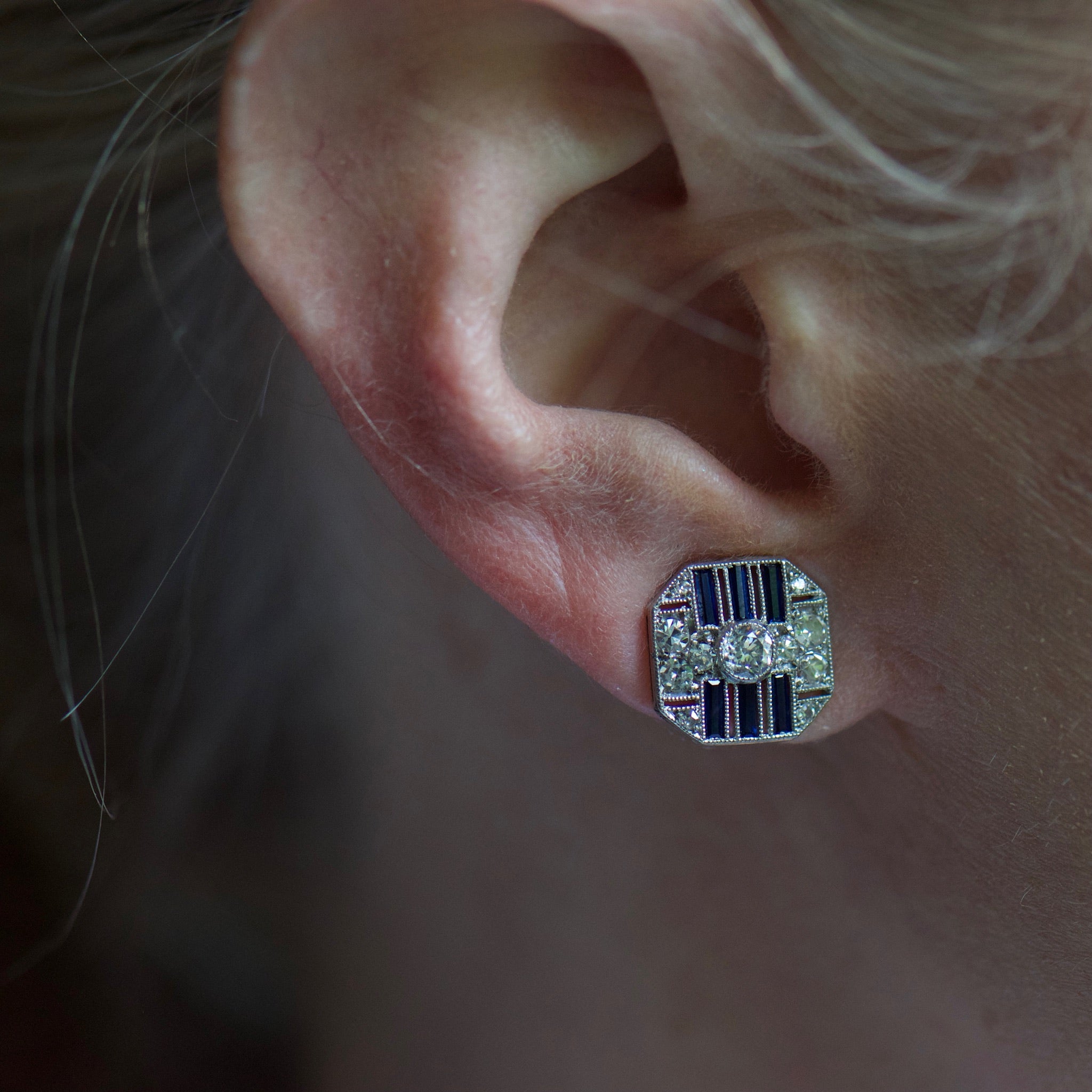 Antique Diamond and Sapphire Cuff Link Earrings