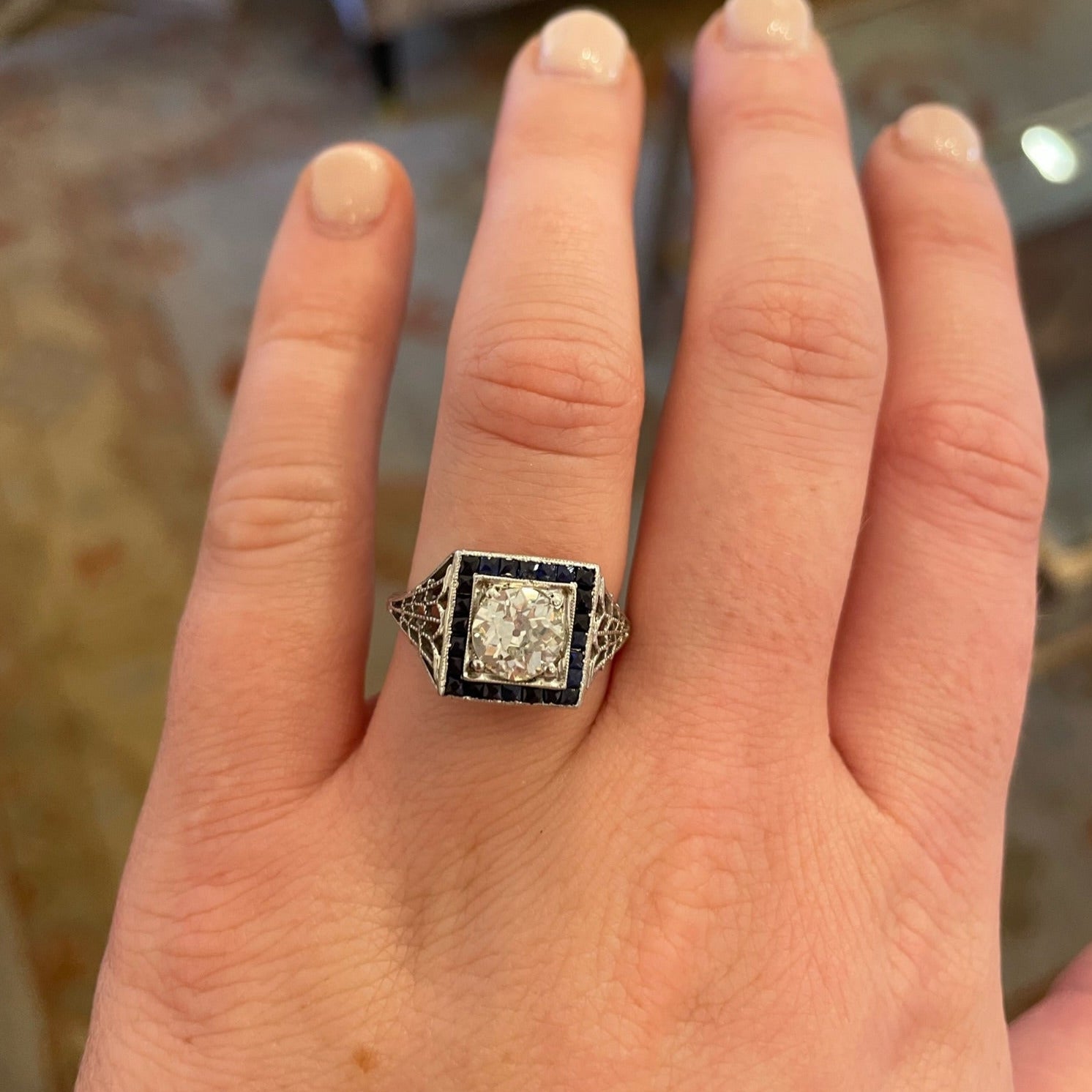 Diamond and Sapphire Square Ring