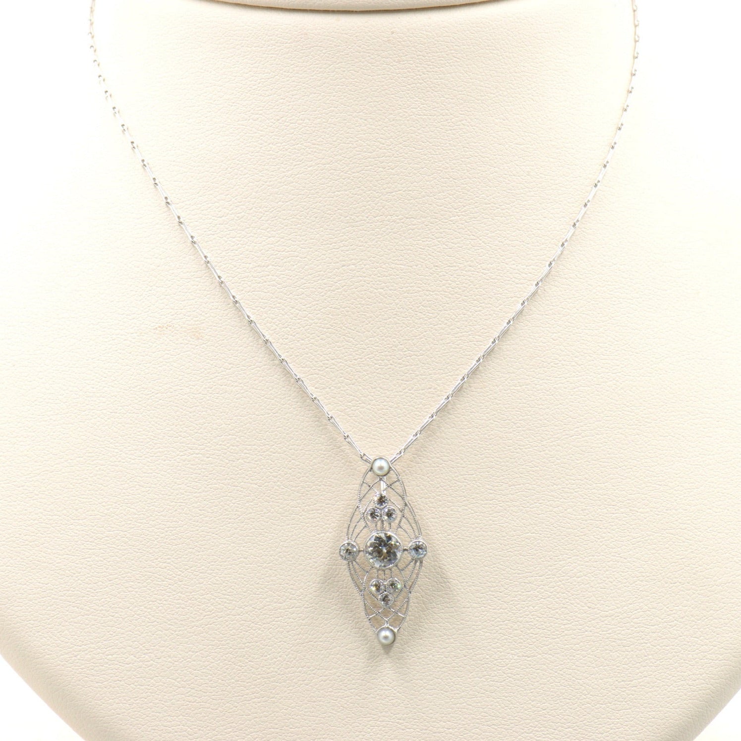 Diamond and Pearl Drop Necklace
