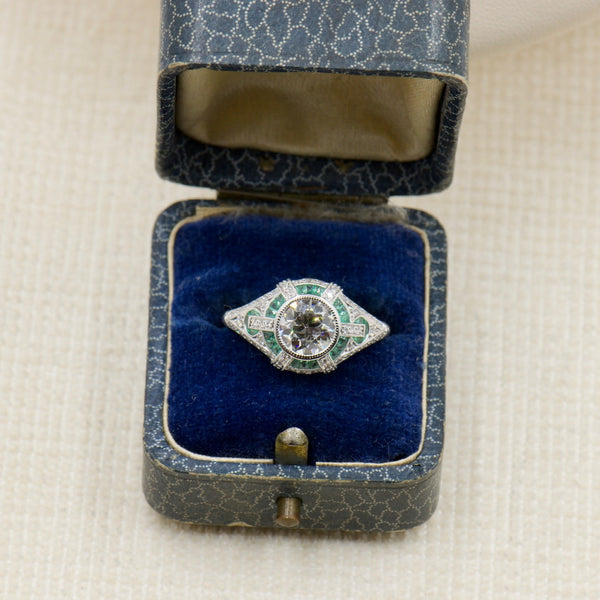 Diamond and Emerald Art Deco Style Ring