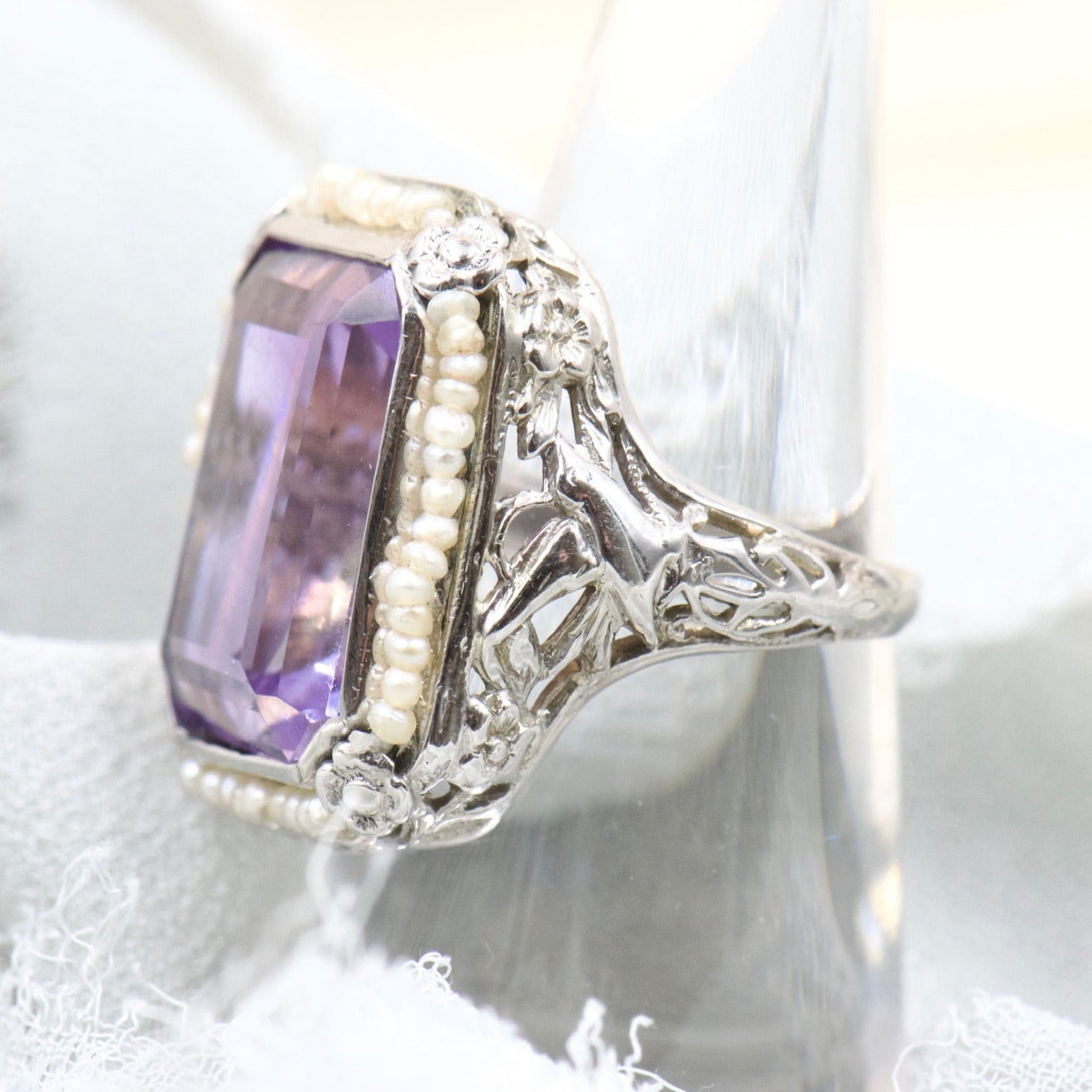 Amethyst and Seed Pearl Ring