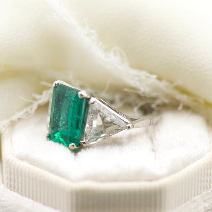 Emerald and Trillion Cut Diamond Ring