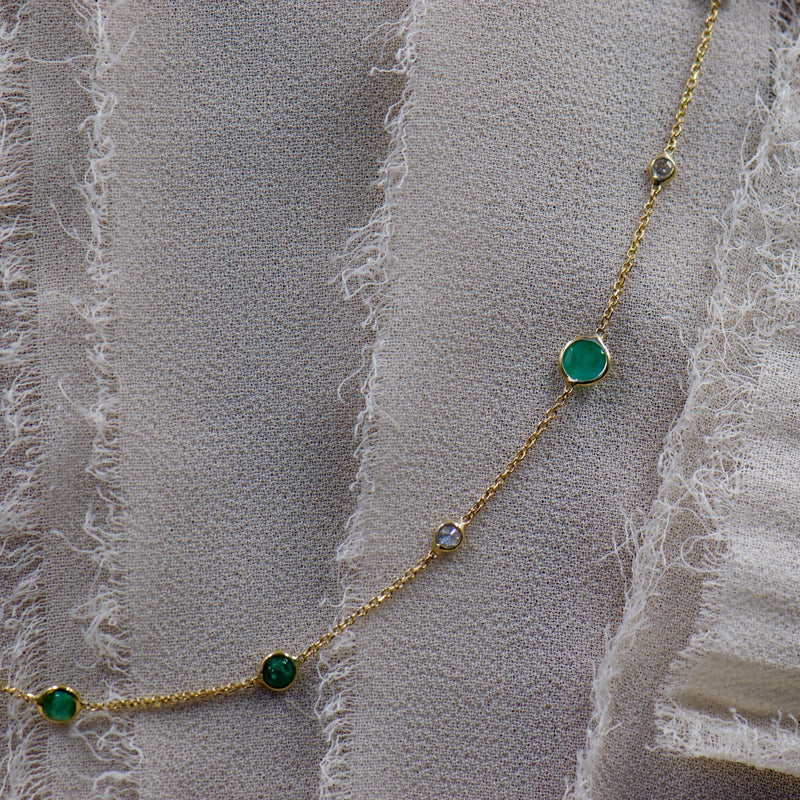 Emerald and Diamond Station Necklace