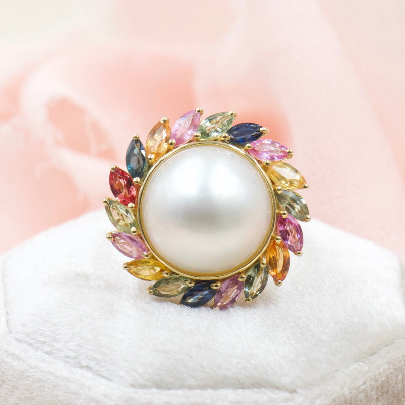 Mabe Pearl and Multi Colored Gemstone Ring