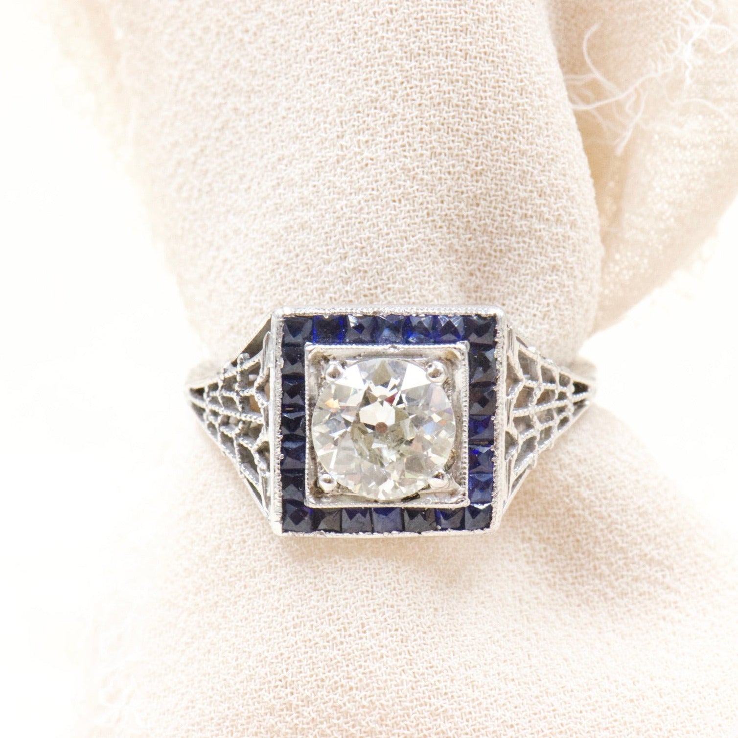 Diamond and Sapphire Square Ring