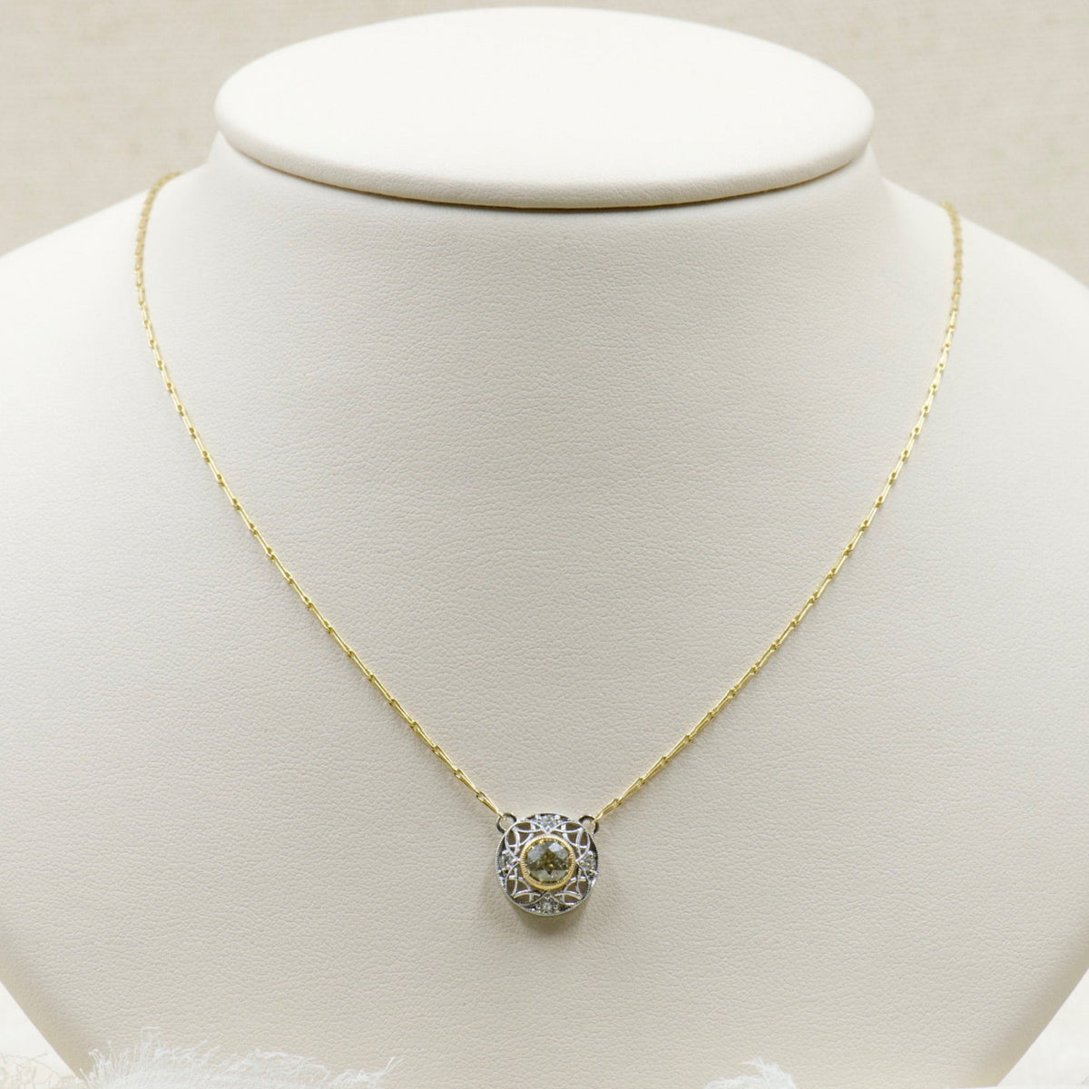 Antique Inspired Two Toned Yellow Diamond Pendant