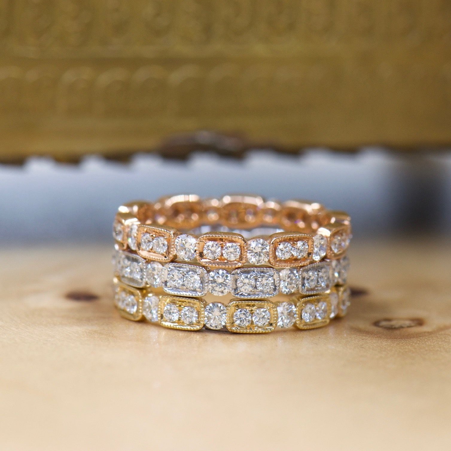 Vintage Inspired Rose Gold Diamond Band