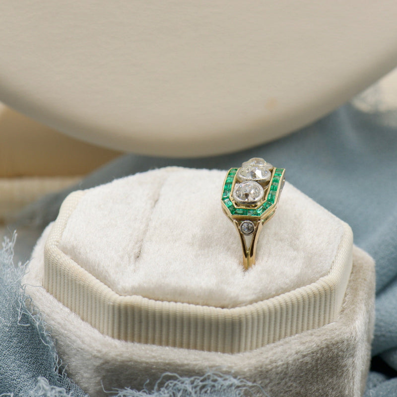 Three Stone Diamond and Emerald Ring