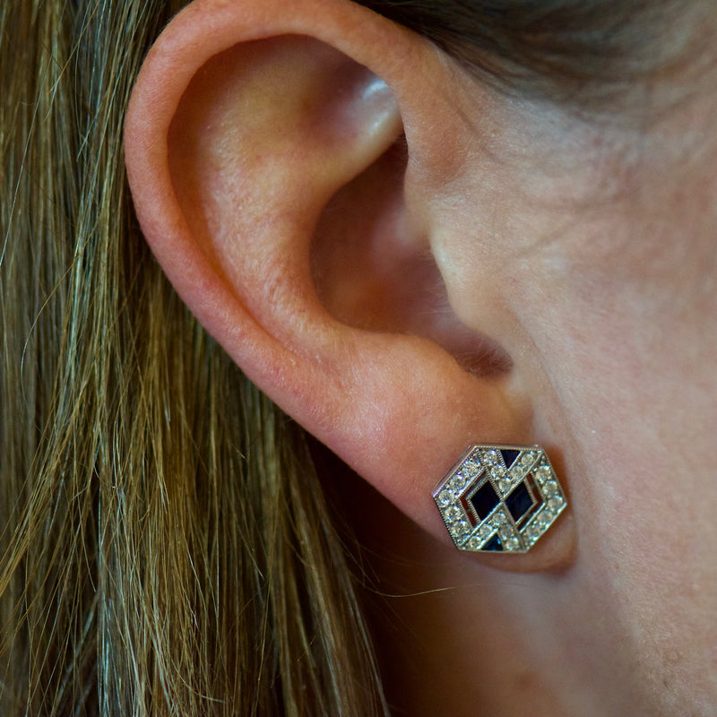 Diamond and Sapphire Art Deco Inspired Earrings