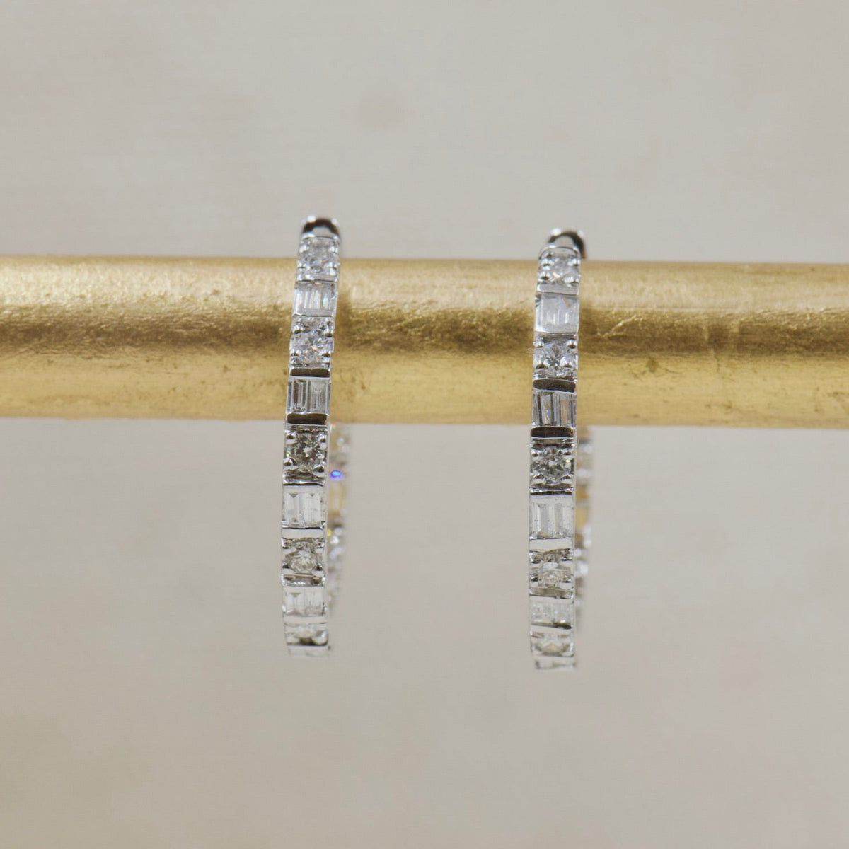 Diamond Baguette and Round Hoop Earrings