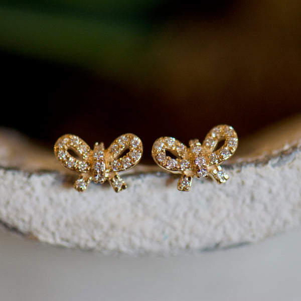 Yellow Gold Diamond Bow Earrings