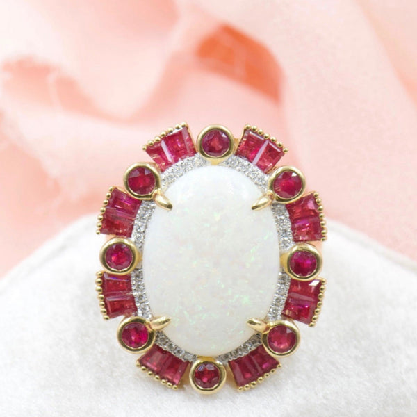Opal, Ruby and Diamond Ring