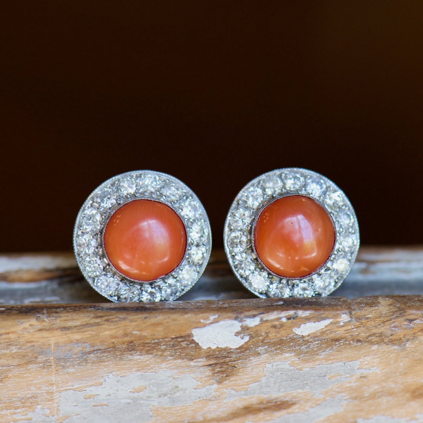 Coral and Diamond Studs