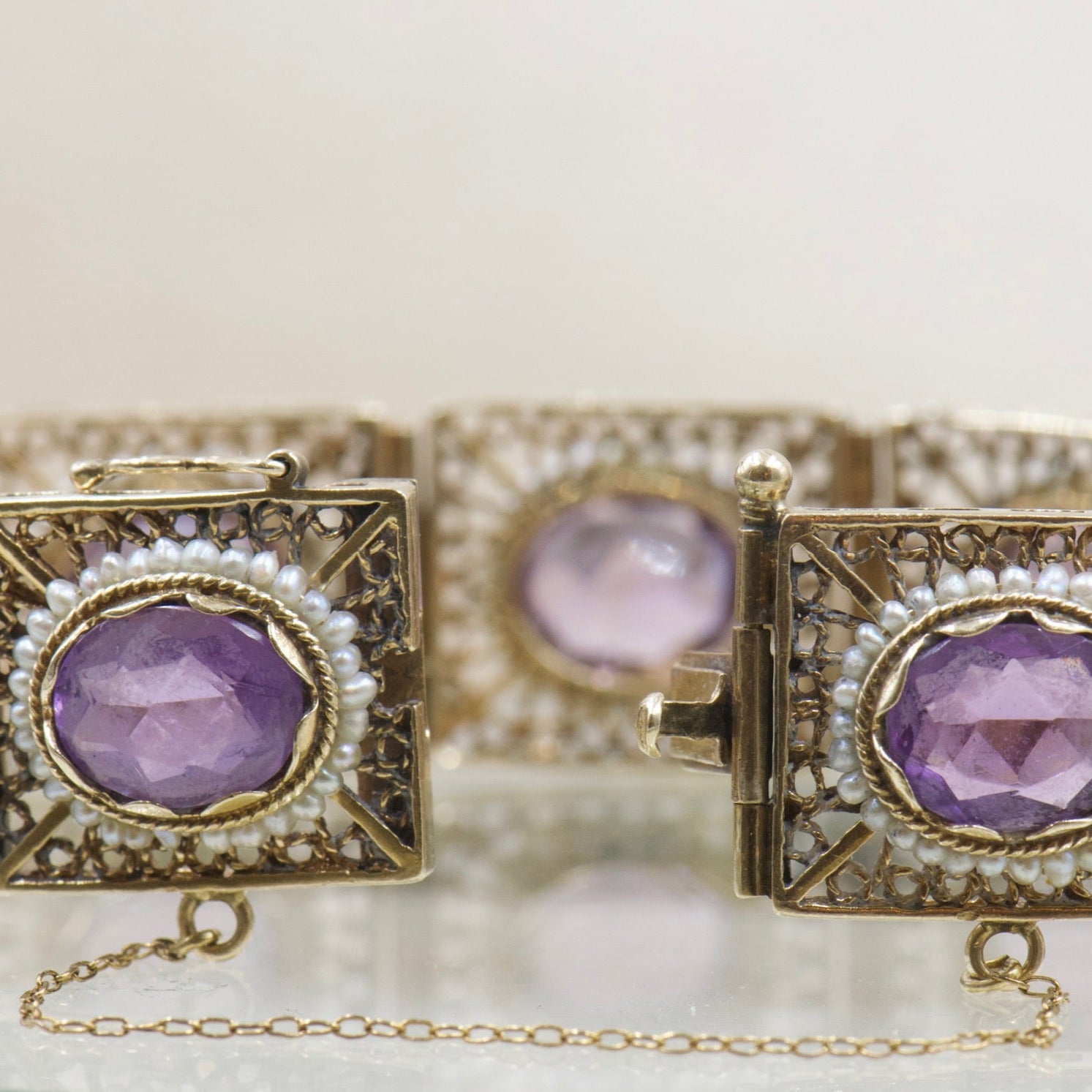 1940's Amethyst and Seed Pearl Bracelet