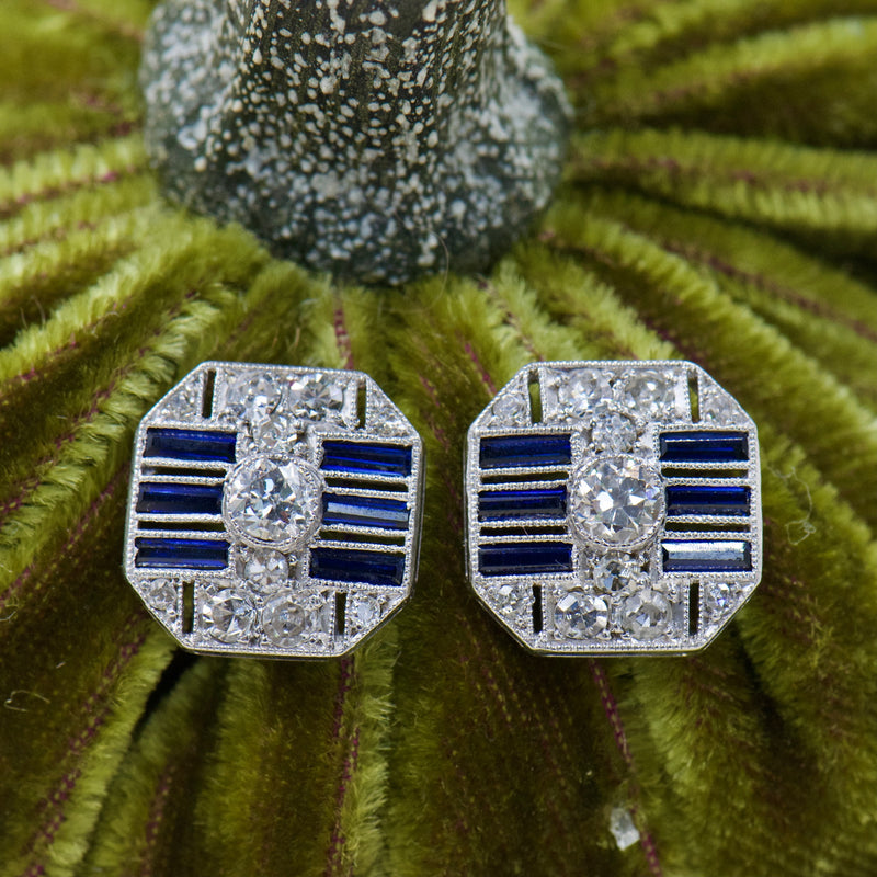 Antique Diamond and Sapphire Cuff Link Earrings