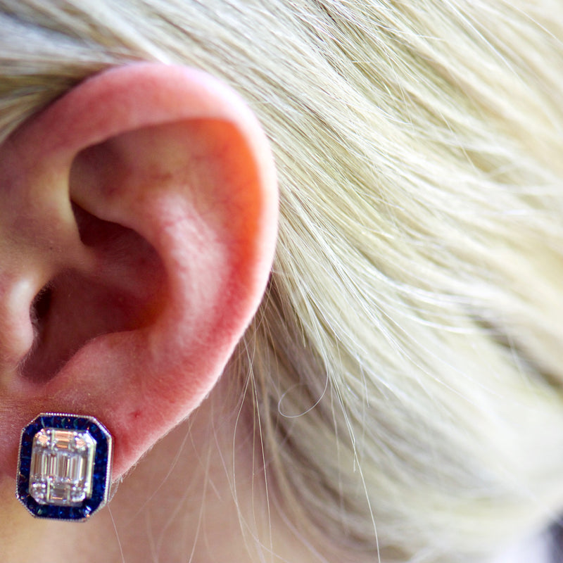 Diamond Mosaic and Sapphire Earrings