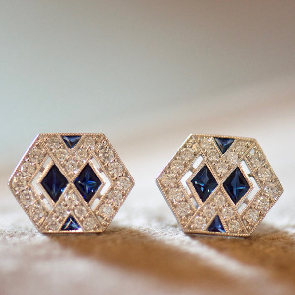 Diamond and Sapphire Art Deco Inspired Earrings